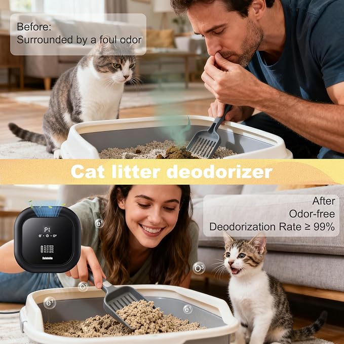 Cat Litter Deodorizer for Litter,Ozone Odor Eliminator for Pets,99% Odor Removal Air Purifier for Cat Litter Box,Home Insertable Air Purifier Suitable for Bedrooms,Bathrooms,garage,Smoke,Kitchens