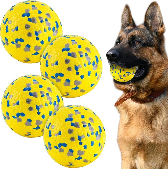 FUSOTO 4Pcs Dog Balls, Tennis Balls for Dog Aggressive Chewers, for Large Medium Small Puppy, Training Catch&Fetch, Water Floats Toys, Yellow
