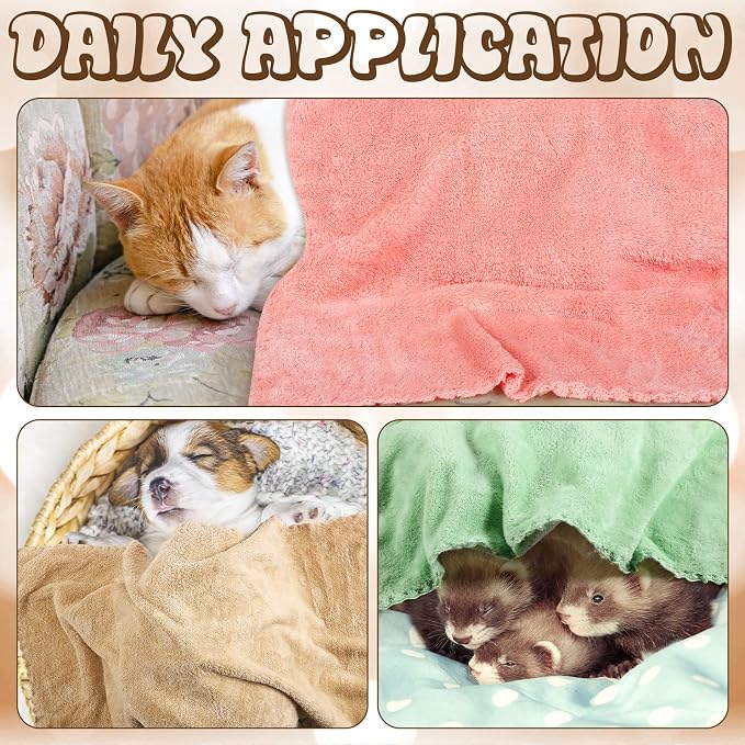 24 Pcs 24 Pcs Guinea Pig Fleece Bedding Blankets Bulk Washable Small Animal Fleece Cage Liners Pet Wash Cloth Sleeping Mat Cover for Hamster Chinchilla Rabbit Hedgehog (14 x 30 Inch,Multicolor)