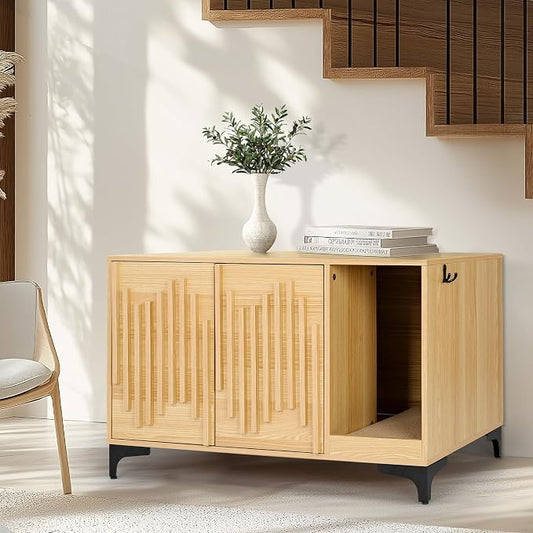 Cat Litter Box Enclosure,Stylish Hidden Litter Box Furniture, Modern Cat Litter Furniture Cabinet, Side End Table, Cat House with Scratch Pad, for Living Room, Bedroom, Entry Foyer