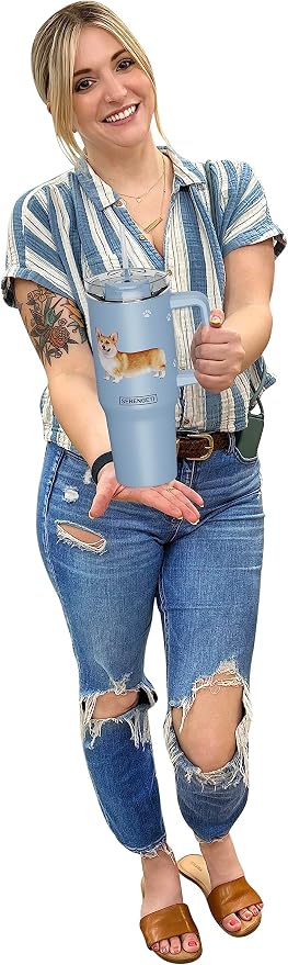 SERENGETI 40 Oz Ultimate Tumbler with Handle and Straw - Vacuum Insulated Tumbler with Straw and Lid - Stainless Steel Travel Mug for Pet Lovers - 3D Designs of your favorite Dog (Welsh Corgi)