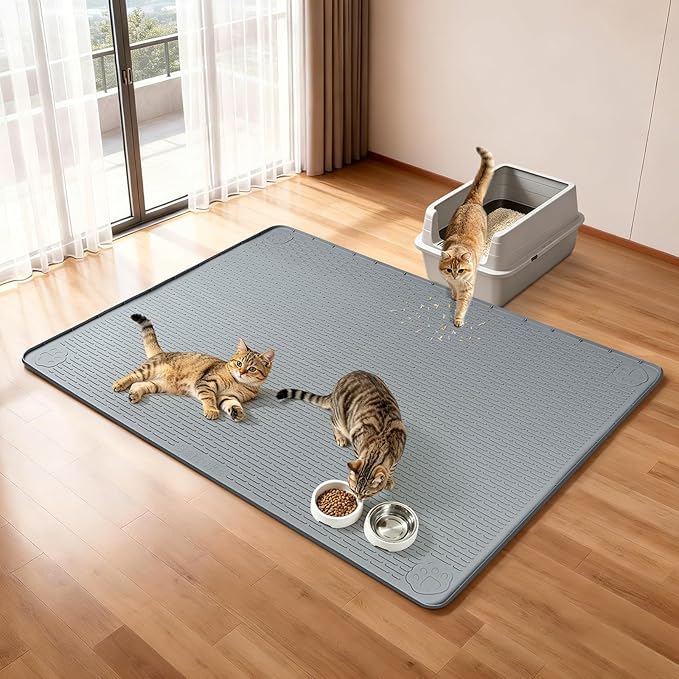 Cat Litter Mat, XXL Extra Large 70" x 45" Silicone Mat Litter Trapping Mat for Scatter Control, Soft on Kitty Paws, Easy to Clean (Dark Grey)