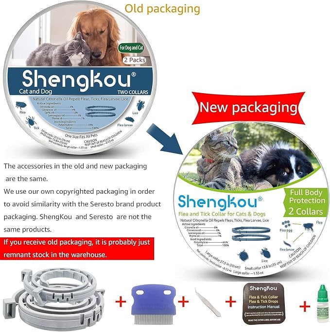 Flea and Tick Collar for Dog and Cat, Made with Plant Based Essential Oil, Safe and Effective, Waterproof, Free Comb and Tweezers & Drop 12-Month, 2 Packs