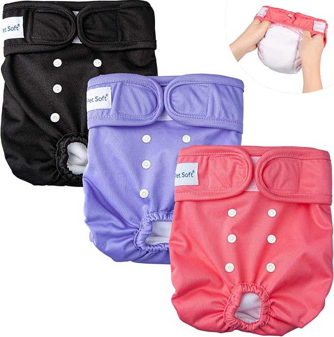Pet Soft Washable Female Diapers (3 Pack) Female Dog Diapers, Comfort Reusable Doggy Diapers for Girl Dog in Period Heat (Sprightly, S)