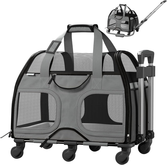 Katziela Pet Carrier - Airline Compliant Dog TSA for Small Dogs and Cats Soft FAA Travel Airplane Luggage (Gray/Black)