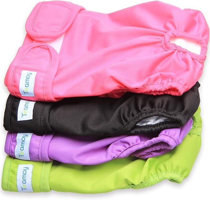 Teamoy 4pcs Washable Female Dog Diapers, Reusable Doggie Diaper Wraps for Female Dogs, Super-Absorbent and Comfortable, L2