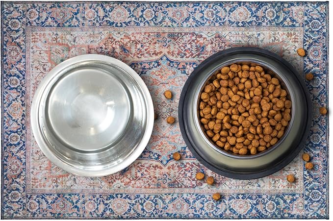 Lovewag Pets Waterproof 2-Pack Pet Feeding Mats - 16" x 24" Premium Cat & Dog Food Mat - Non-Slip, Machine Washable Mat Protects Floors & Contains Water Bowl Spills - Place Mats (Rustic Terracotta)