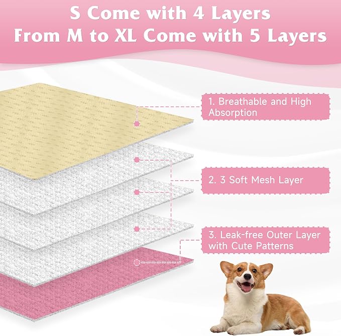 Dog Diapers Female 5pcs,Reusable Dog Doggie Puppy Doggy Diapers Female, Period Panties in Heat, Owl, Medium