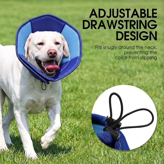 Dog Cone - Soft Cone for Dogs to Stop Licking, Pet E-Collar Alternative After Surgery, Adjustable Pet Recovery Collar for Wound Healing, Dark Blue Small