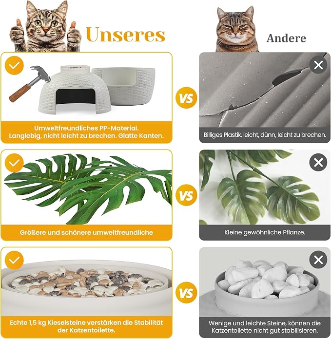 Wisteria Lane Cat Litter Box, Hidden Enclosure with Faux Plant & Rattan Pattern, Cat Bed & Litter Box 2-in-1, Heavy Duty PP Litter Box Enclosure for Living Room, Bedroom, Corner, Laundry Room, White