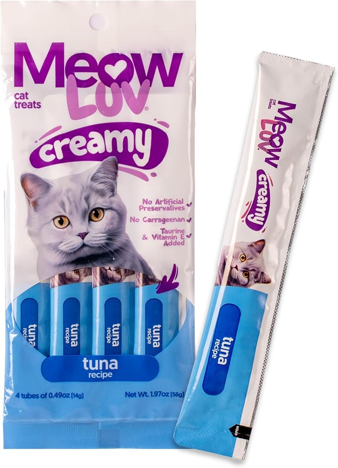 Meow Luv Lickable Cat Treats Variety Pack — Salmon & Tuna Squeeze Tubes — Carrageenan Free, No Artificial Preservatives — Prebiotic Fiber & L-Taurine — 0.5 oz Tubes, 10 Count (5 Salmon + 5 Tuna)