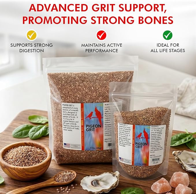 Morning Bird Pigeon Grit - Healthy & Nutritious Pigeon Food to Support Strong Muscles & Bones for Grit Eating Birds - Supports Digestion & Packed with Essential Minerals, 1.5 lbs
