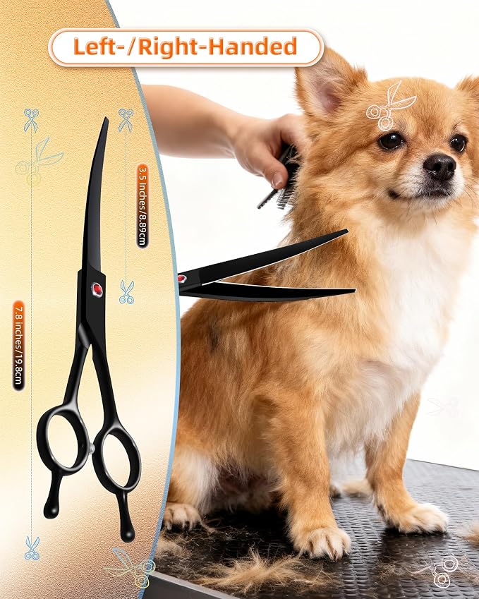 Dog Grooming Scissors, Curved Scissors for Dog Grooming, 7.9 inch, 30 Degree of Curved Blade,Light Weight, Stainless Steel Pet Shears for Trimming Face and Paws(Curved, Pitch-Black)