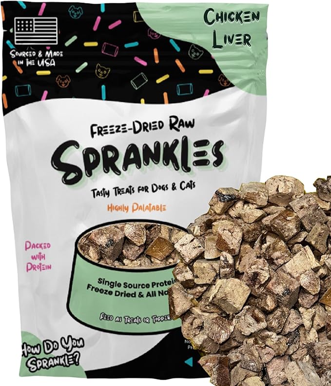 Freeze Dried Chicken Liver Treats for Cats & Dogs - Single Ingredient All Natural Grain-Free, High Protein, Made in USA - Perfect for Training, Topper or Snack (Chicken Liver, 6 Ounce)
