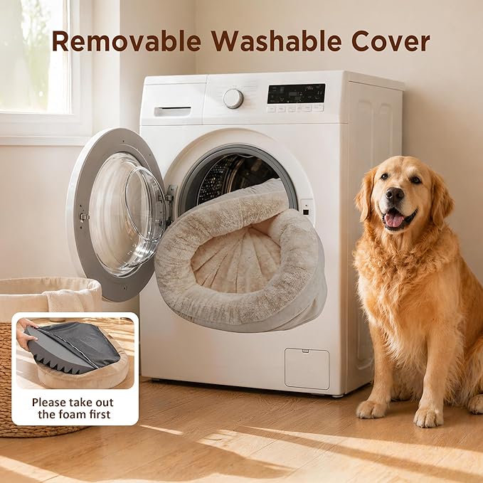 Orthopedic Dog Bed for Medium Dogs, Waterproof Dog Bed with Removable Bolsters, Egg Crate Foam Pet Couch for Medium Size Dog with Machine Washable Cover & Non-Slip Bottom, Light Brown