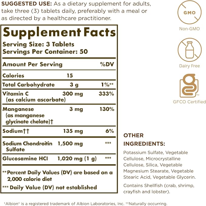 Solgar Extra Strength Glucosamine Chondroitin Complex - 150 Tablets - Supports Healthy Joints & Comfortable Movement - Non-GMO, Gluten Free, Dairy Free - 50 Servings