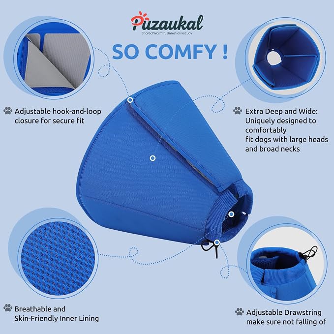 Dog Cone Collar - Soft Elizabethan Collar for Dogs After Surgery, Comfy Cone for Dogs to Stop Licking, Adjustable Dog Cone Alternative for Wound Healing (Navy XL)
