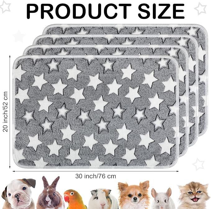 Tranqun 4 Pcs Waterproof Dog Blankets 30 x 21 Inch Washable Puppy Blankets for Small Dog Reusable Pet Pee Pad Soft Reversible Fleece Cat Blanket Sleep Floor Mat for Guinea Pig Cage Liners (Gray)