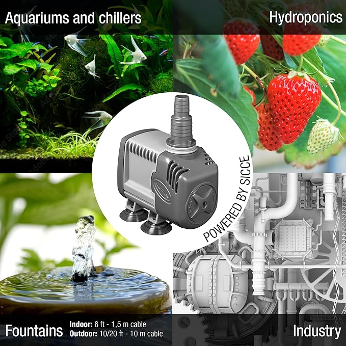 SICCE Syncra Silent 5.0 Multifunction 1321 GPH Submersible Water Pump | Italian Made 105W Ultra Quiet Durable Aquarium Fish Tank, Fountain, Pond, Hydroponics, Terrarium Black | Freshwater & Saltwater