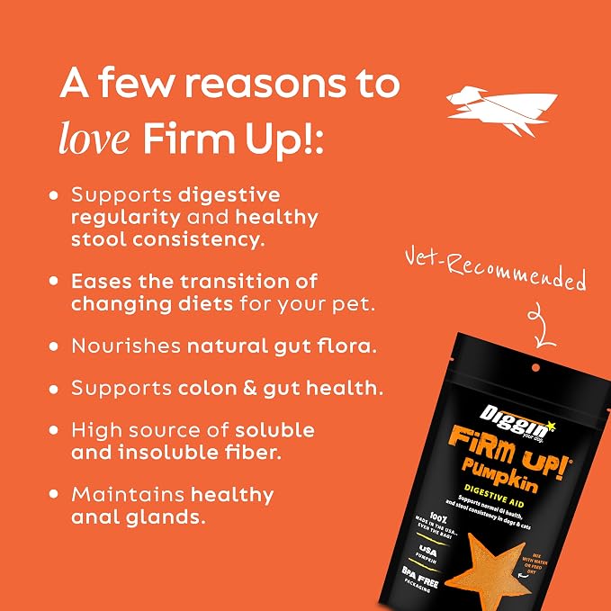 Diggin' Your Dog – Firm Up Pumpkin for Dogs & Cats – Fiber Supplement with Pumpkin & Apple Fiber for Cat & Dog Digestive Support – Made in USA, 16 oz