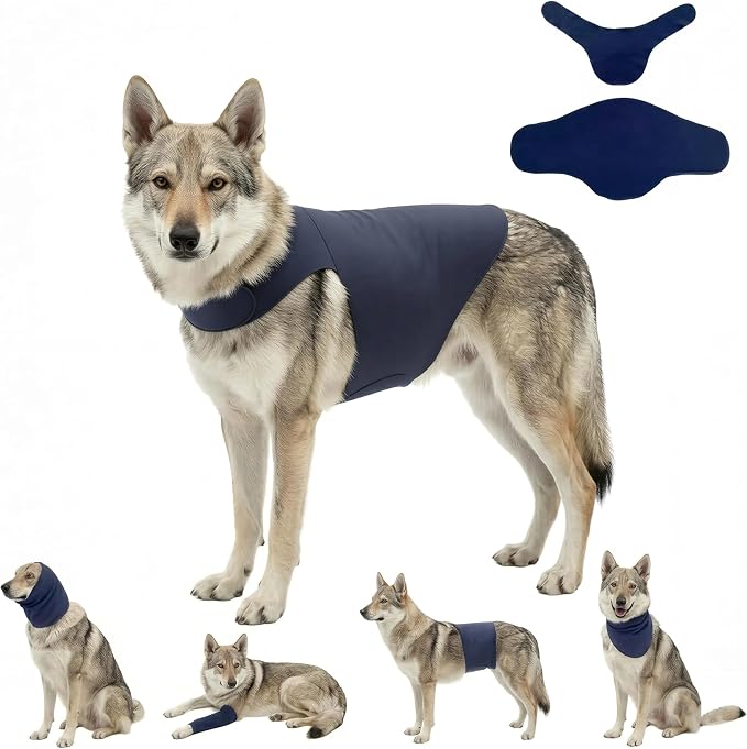 DAJIDALI® Dog & Cat Anxiety Vest & Spay Recovery Suit – Silent Adjustable Calming Wrap for Surgery & Thunderstorms – 2-Piece Cone & Recovery Onesie Alternative