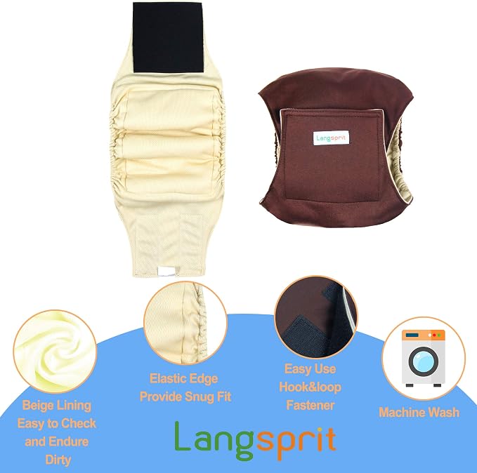 Langsprit Male Belly Bands for Dogs (Pack of 3) - High Absorbing Dog Wraps Male Washable - Reusable Dog Diapers (Black,Gray,Coffee, X-Large)