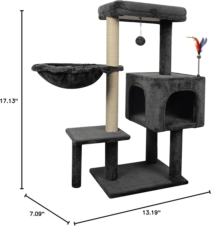AIWIKIDE Cat Tree Has Scratching Toy with A Ball Activity Centre Cat Tower Furniture Jute-Covered Scratching Posts,Darkgrey