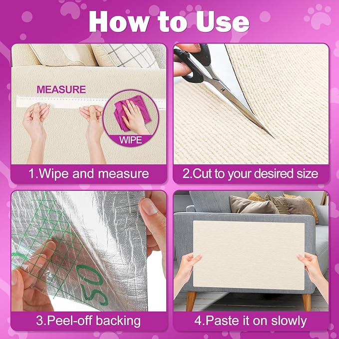 ENONCI 23.6x15.8 Cat Wall Scratcher Mat with Nano Tape,Anti Cats Scratch Furniture Couch Carpet Corner Protector for Indoor,Trimmable Cat Scratching Pad Board Sofa Replacement