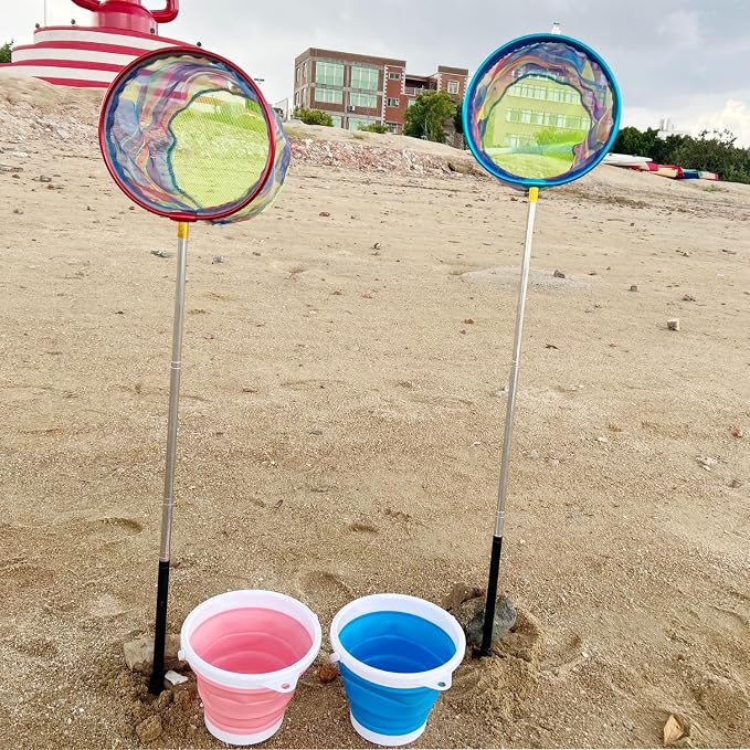 Fishing Nets with Bucket Fishing Retractable Landing Net Lightweight Aluminum Pole with Non-Slip Handle for Catch and Release and Release Frogs Butterfly Youth Outdoor