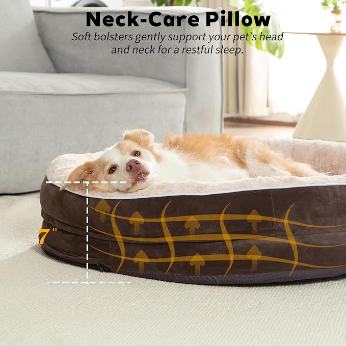 Orthopedic Dog Bed Couch for XLarge Sized Pets with Egg Foam Support, Four-Sided Bolster Cushions, Soft Tear-Resistant Fabric, and Removable Machine Washable Plush Cover, 42'', Brown