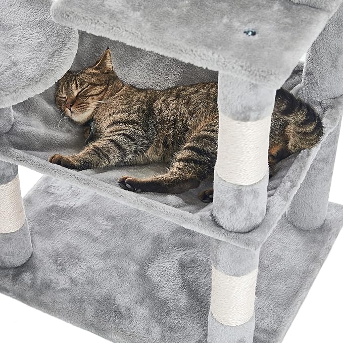 Catinsider 46.5 inches Cat Tree Multi-Level Cat Tower with Sisal-Covered Scratching Posts, Plush Perches, Hammock and Condo for Cats Light Gray