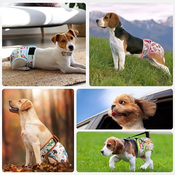 Dog Diapers Female 5pcs,Reusable Dog Doggie Puppy Doggy Diapers Female, Period Panties in Heat, Owl, XLarge