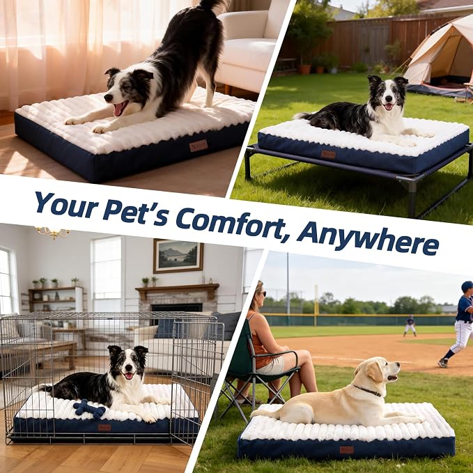 Orthopedic Dog Bed for Medium Breeds Up to 30 Lbs, High-Density Egg Crate Foam, Plush Surface, Machine Washable Removable Cover, Non-Slip Bottom, Blue 29"X18"X3"