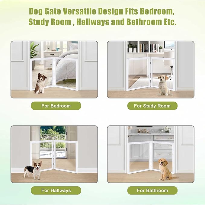 LZRS Clear Dog Gate for Indoor Use - Transparent Pet Fence with Solid Hardwood and Plastic Board, Stylish & Durable freestanding Pet Gate for Doorways, Stairs and Hallways-2 Panel White