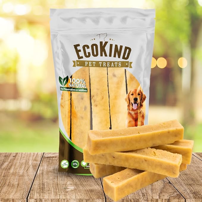 EcoKind Yak Cheese Himalayan Dog Chews, Yak Chews for Large Dogs, Long Lasting Bone for Aggressive Chewers, Only 4 Ingredients, Natural High Protein Treat, No Additives, Peanut Butter, Large - 5 Chews
