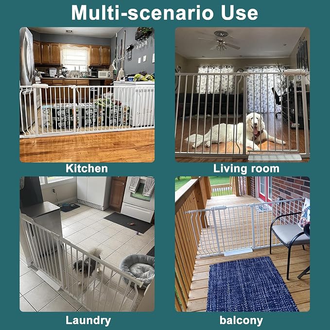 ALLAIBB Baby Gate Pressure Mounted Extra Wide Walk Through Child Kids Safety Toddler Tension White Long Large Pet Dog Gates with Extension for doorways Kitchen and Living Room (62.20-66.93"/158-170cm)