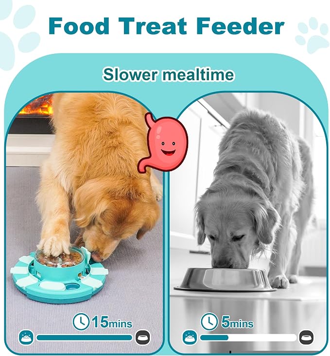 Aluckmao Dog Puzzle Toy Feeder, Press to Dispense Food, Slows Eating, Brain Stimulation Mental Enrichment, Interactive Treat Dispenser Game