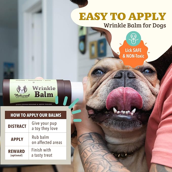 Natural Dog Company Wrinkle Balm for Dogs – Dog Skin Fold Balm for Bulldogs, Frenchies & Pugs, Moisturizing Face Fold Care for Warm Weather, Humid Summer Days & Daily Cleaning Routines, 2 oz Stick