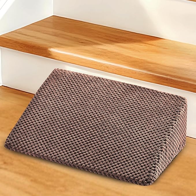 Dog Ramp for Stairs for Small & Senior Dogs and Cats – Non-Slip Stair Wedges for Dogs with Gentle Slope, Pet Ramp with Washable Cover & Self-Sticky Pads for Safe Climbing (Brown, 1 Pack)