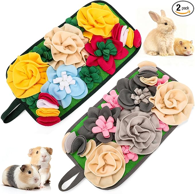 Yinkin 2 Pcs Rabbit Foraging Snuffle Mat for Small Animals Puzzle Toys Funny Interactive Nosework Feeding Mat for Bunny Hamsters Guinea Pigs Ferrets Chinchillas (17.7 x 9.8 Inches,Fashion Styles)