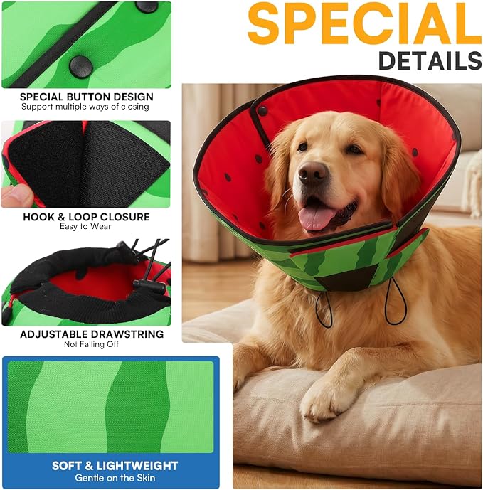 Queenmore XL Dog Cone, Soft Dog Cones for Large Dogs After Surgery, Cone for Dogs to Stop Licking, Pet Elizabethan Collar, Alternative to Recovery Collar for Pets, Watermelon XL