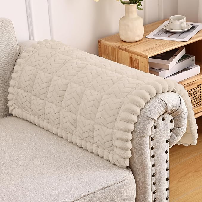 Smiry Couch Cover for Dogs, Non Slip Fuzzy Pet Sofa Arm Covers Washable for Armrest & Backrest, Soft Thick Furniture Protector for Cats Dogs, Against Fur, Dirt (Apricot, 27.6"x27.6")