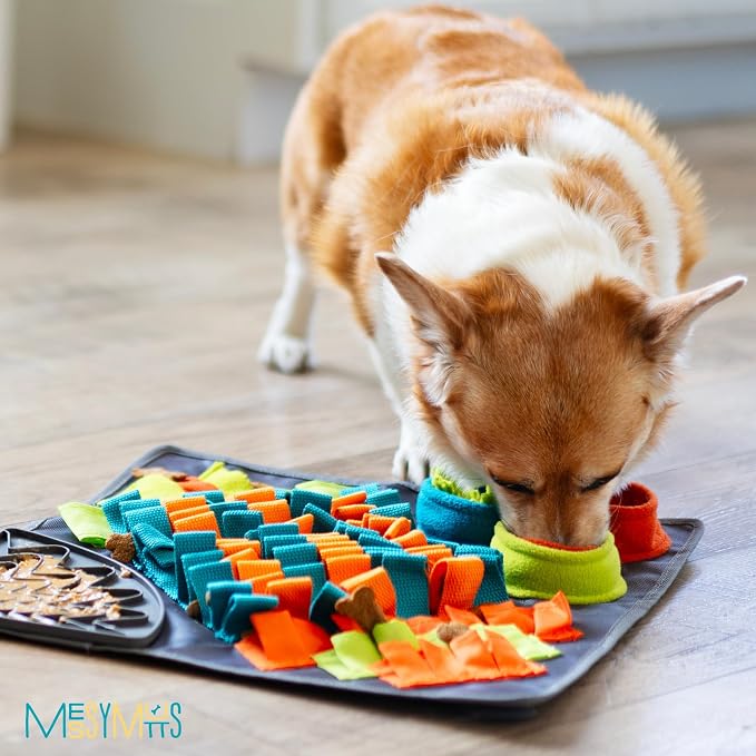 Messy Mutts Square 16" x 16" Forage and Lick Mat with Non-Slip Suction Cups | Stimulating Sniffing Interactive Puzzle for Dogs | Silicone Triangle Licking