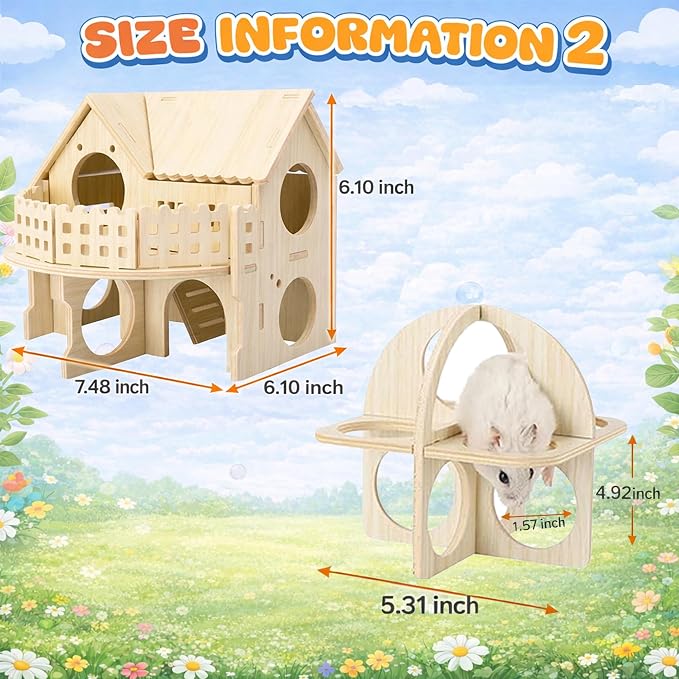 23 PCS Hamster Toys & Accessories Set – Wooden Maze House, Silent Exercise Wheel, 17 Pcs Chew Toys, Water Bottle & Hamster Fitness Toy for Hamsters, Rats & Small Animal Cage Accessories (Green)