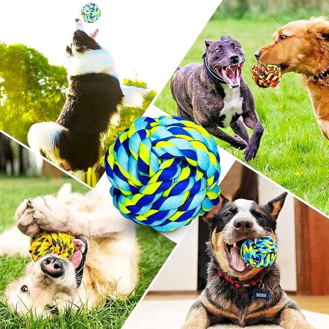 SHARLOVY XL Dog Chew Toys for Aggressive Chewers, Tough Dog Toys for Aggressive Chewers Large Breed, 5 Knots Indestructible Dog Toys,Dog Balls for Large Dogs Set of 15