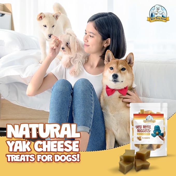 Yeti Refill Nuggets for Puff and Play Dog Toys - Natural Himalayan Yak Cheese Treats, Promotes Dental Health, Suitable for All Dogs, Ideal for Interactive Chew Toys and Dispensers, 15 Pieces, 7 Oz