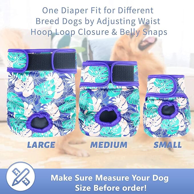Leekalos Reusable Washable Dog Diapers Female (3 Pack) - Highly Absorbent Doggie Diapers - Size Adjustable Puppy Diapers for Dog Period Panties (Small, Leaves)