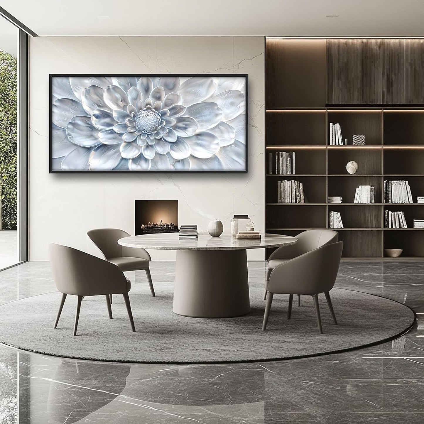 Abstract Flower Large Wall Art White Silver Floral Pictures Wall Decor Neutral Canvas Print Painting Artwork for Bathroom Living Room Bedroom 60L" x 30W"