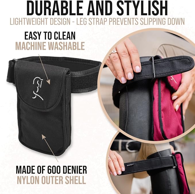Woofhoof Equestrian Cell Phone Holder, XXL Black On The Calf/Leg Band Holster - Perfect Horse Accessories, Universal Fit, Padded Strap, Magnetic Closure, Made of Durable Nylon, Machine Washable