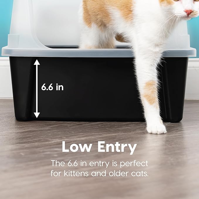 IRIS USA Extra Large Litter Box XXL Open Top High Sided Walls Scatter Shield Scoop Included Easy Clean Plastic Pan for Big Cats Multi-Cat Households 30" L x 20" W x 14" H Black